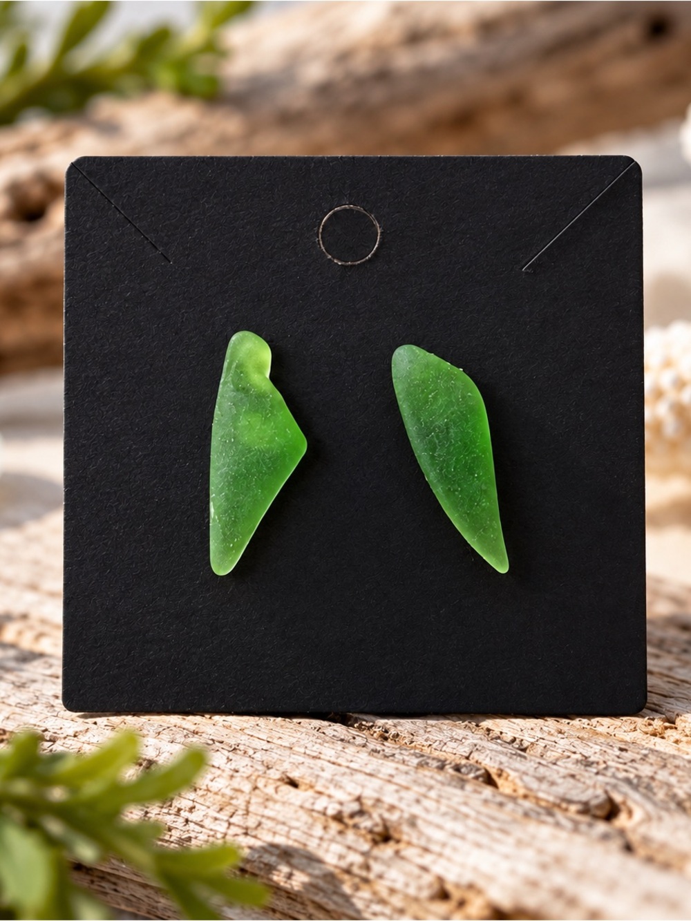 Handmade PEI Sea Glass Stud Earrings | Green Beach Glass Jewelry